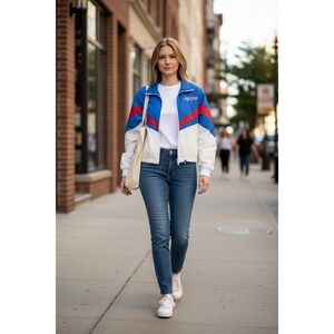 33 NWT Revolutions Womens 1776 Colorblock Windbreaker Jacket White Blue  Medium